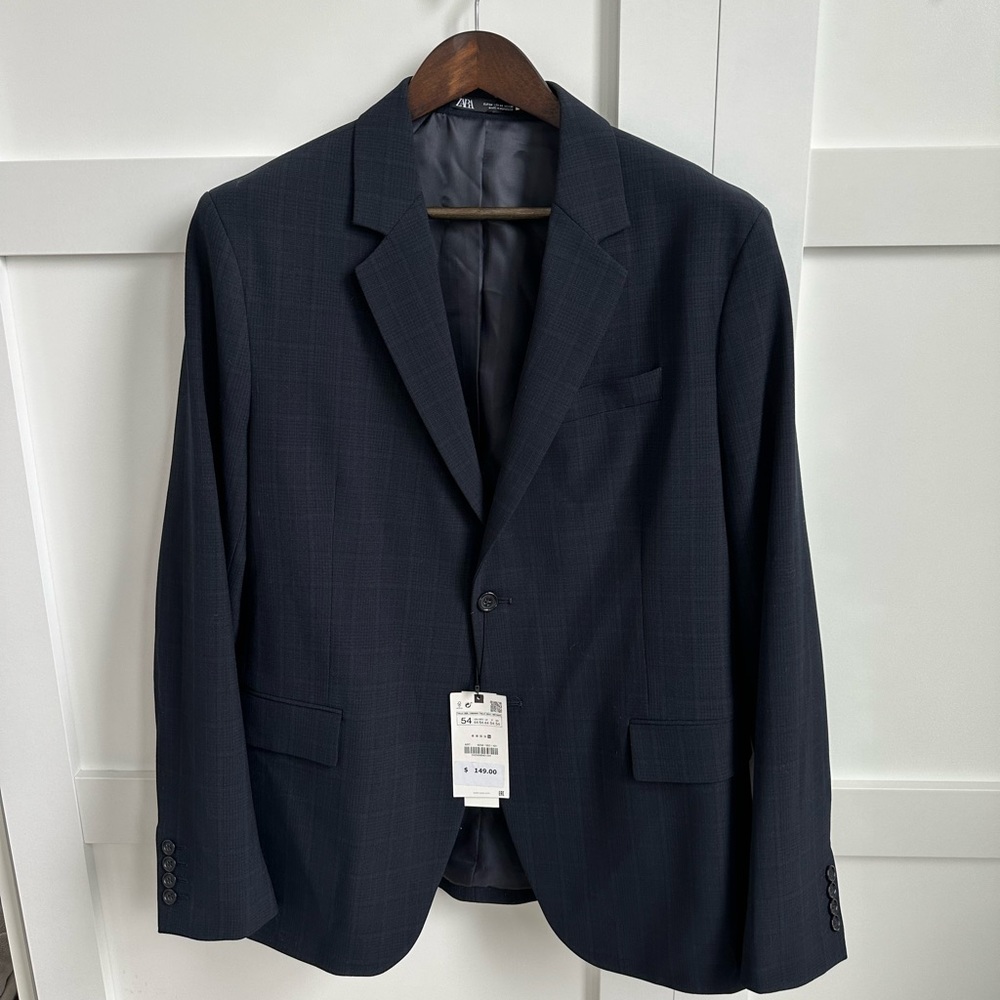 Zara Suit Jacket | Blue Plaid | US Size: 44